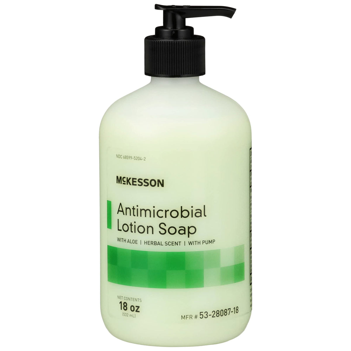 McKesson antimicrobial lotion hand soap with aloe in a pump bottle for clean, hydrated hands.