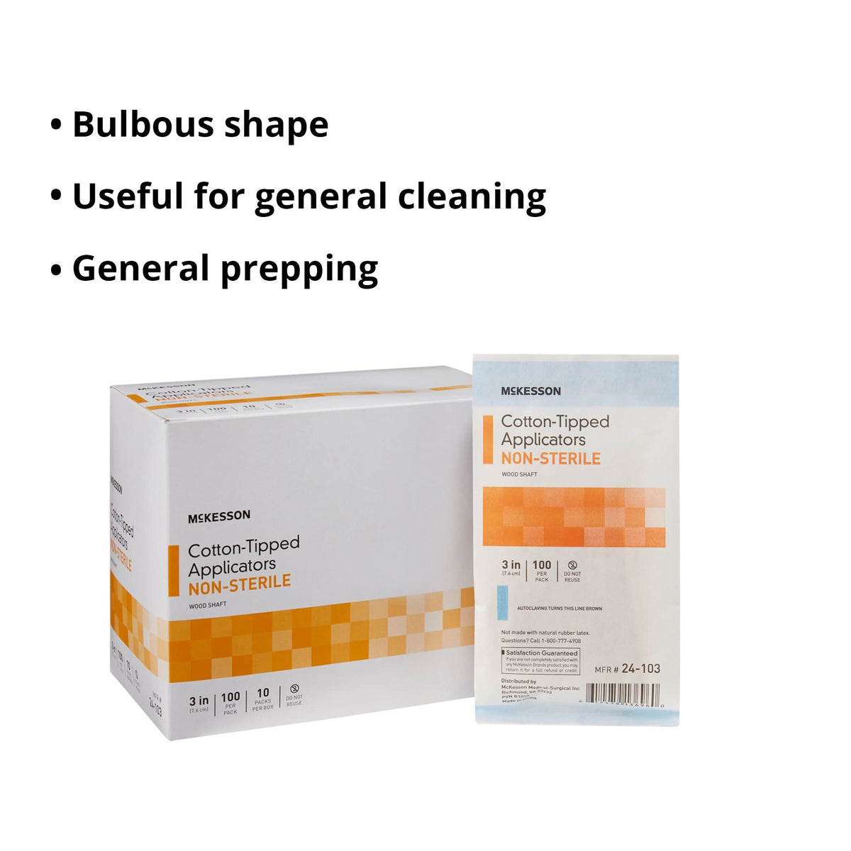 McKesson swabstick with wooden shaft supports sturdy grip.