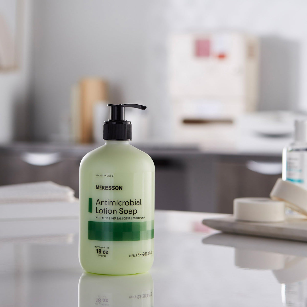 Latex-free McKesson soap ensures comfortable use in busy environments.