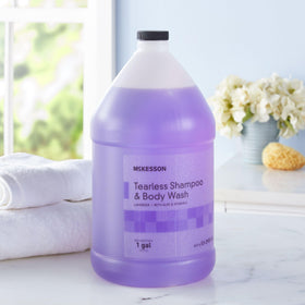 Lavender-scented bath scene evokes calm routine with McKesson product.