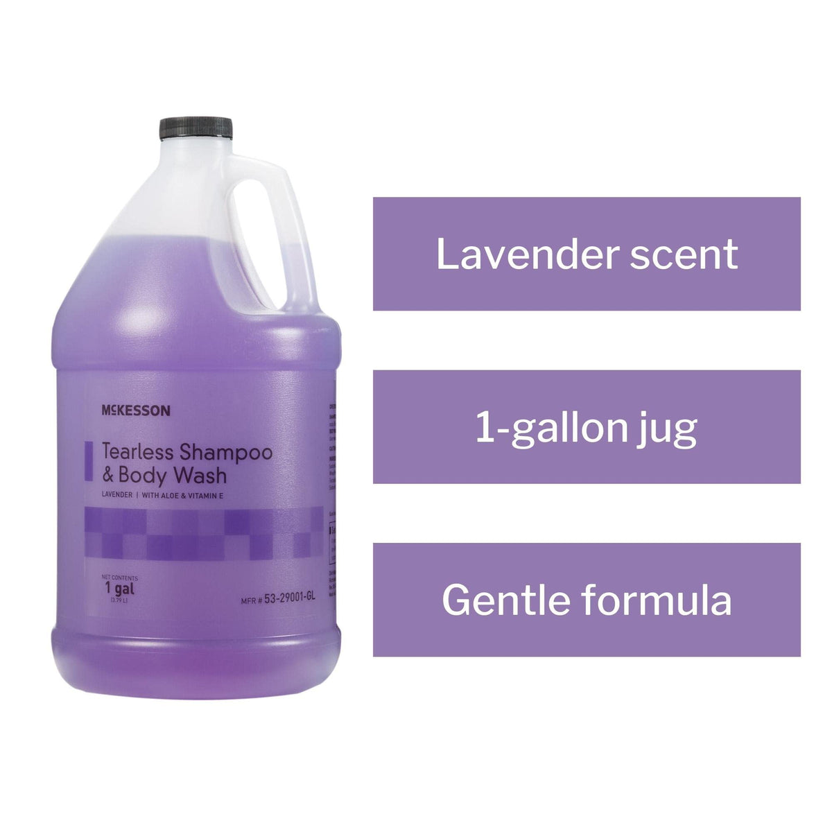 McKesson tearless formula pour demonstrates bulk 1-gallon packaging for facilities.