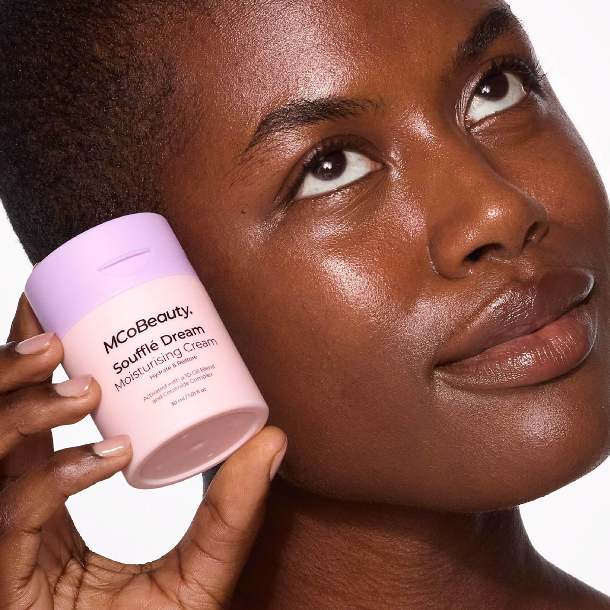 MCoBeauty Soufflé Dream Moisturizer applied to skin with silky finish