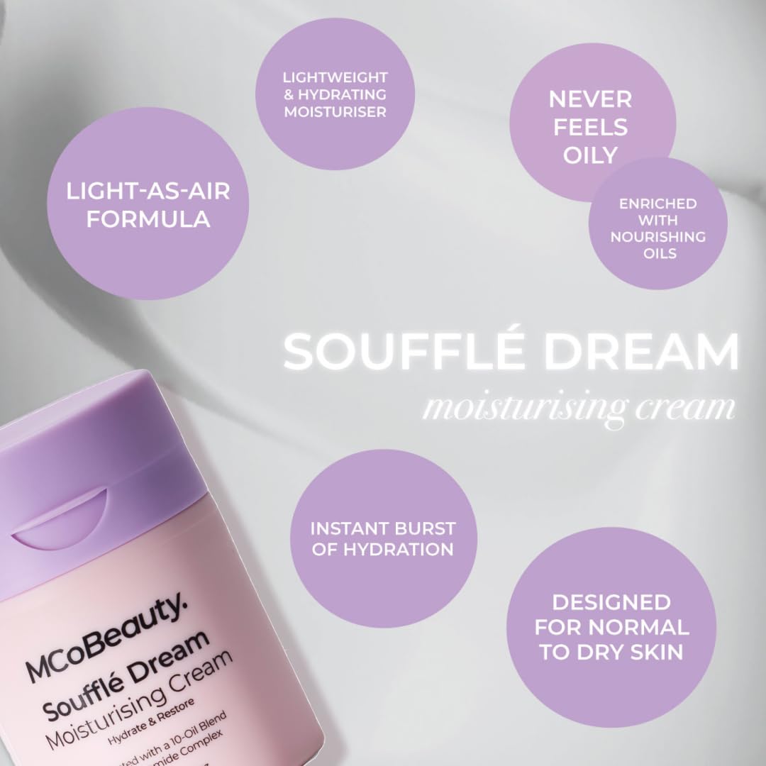 MCoBeauty Soufflé Dream Moisturizer on skin showing a smooth, non-greasy look