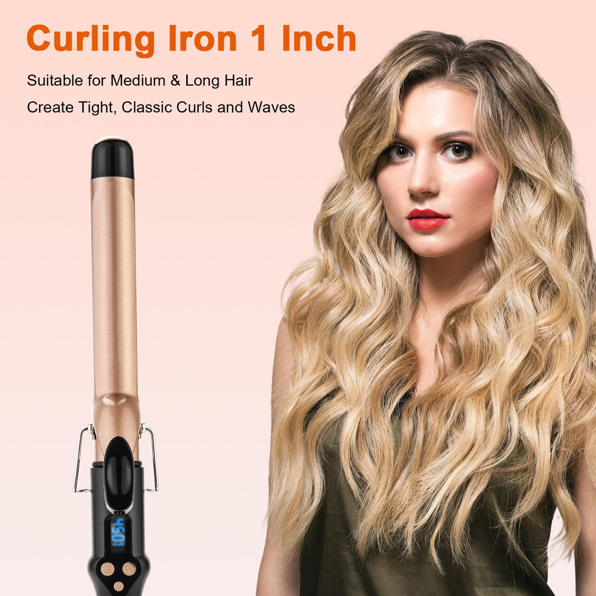 MCODON Curling Iron 1-Inch digital temperature display enables precise styling.