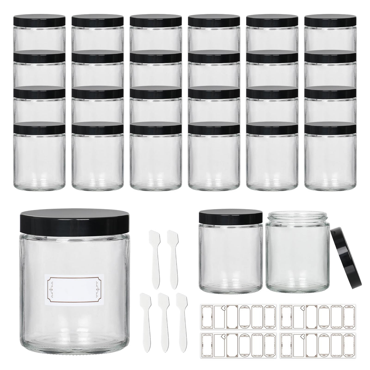 Mcupper 8 oz glass jar with lid for cosmetics and travel-friendly storage.