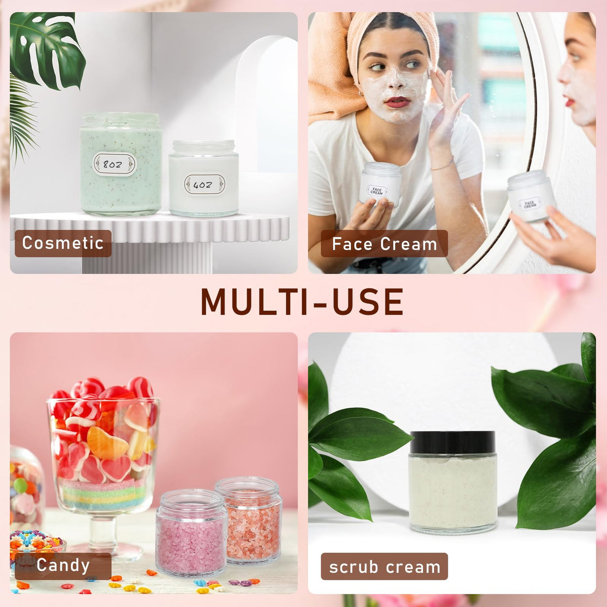 Mcupper travel-ready 8 oz jars simplify on-the-go beauty routines.