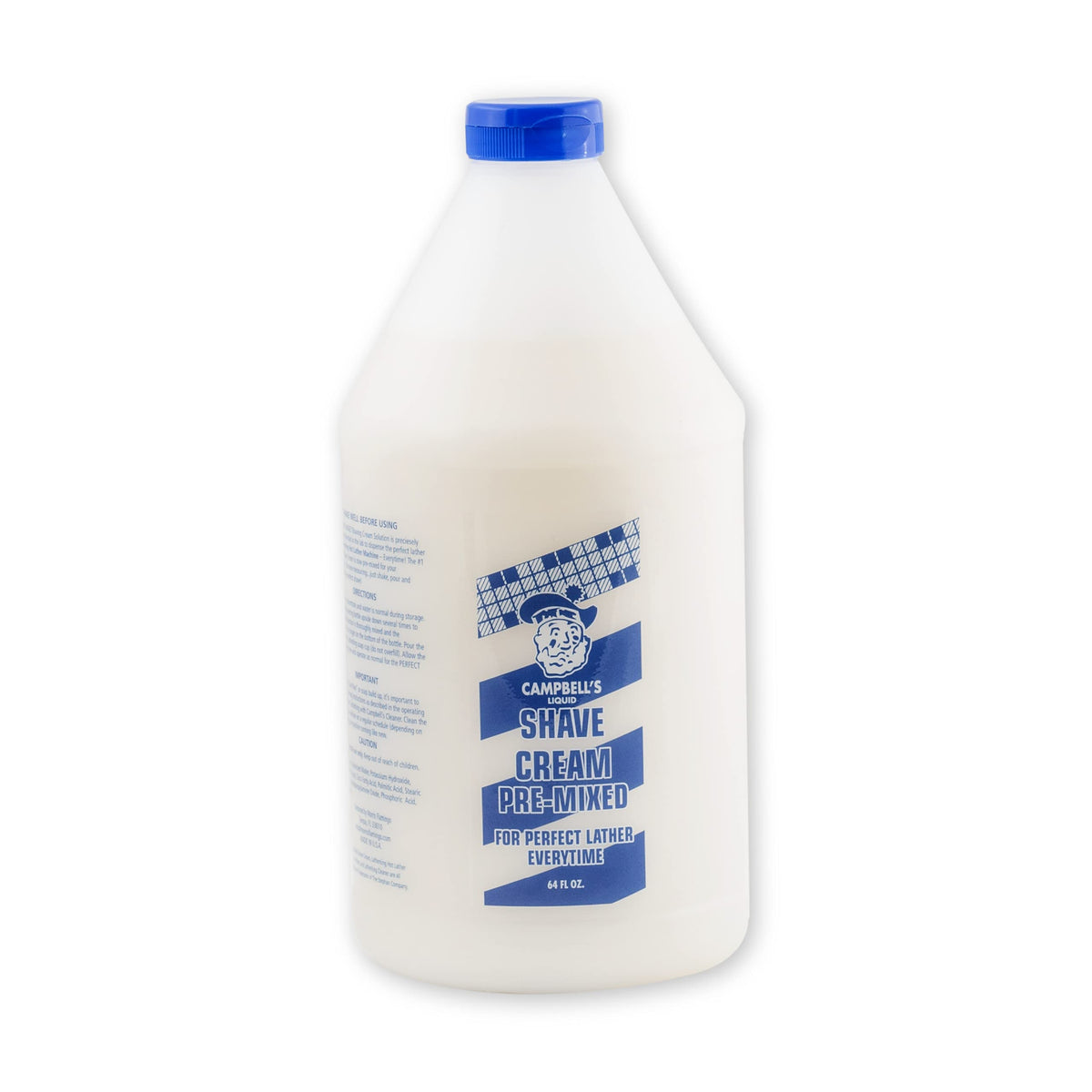 MD Campbell's Pre-Mixed Shave Cream bottle pour for quick, rich lather in a hot lather machine