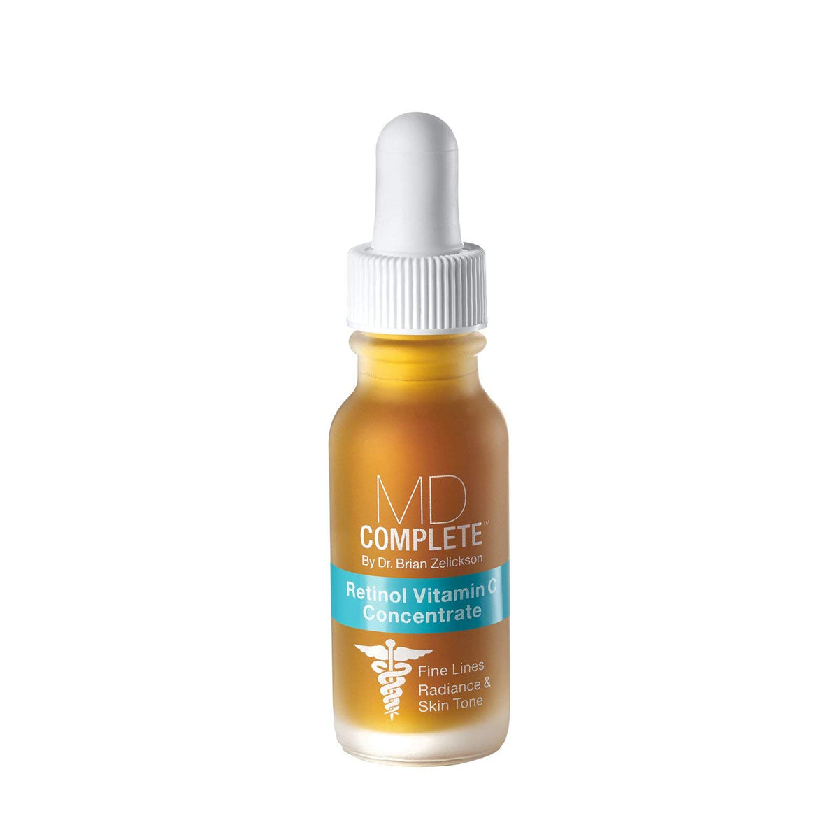 MD Complete Retinol Vitamin C Concentrate Serum bottle with pump for brightening hydration.