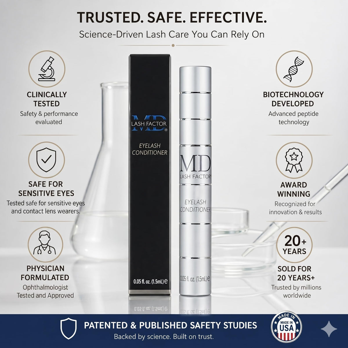 MD Lash Factor trial size close-up shows a non-greasy texture that dries quickly.
