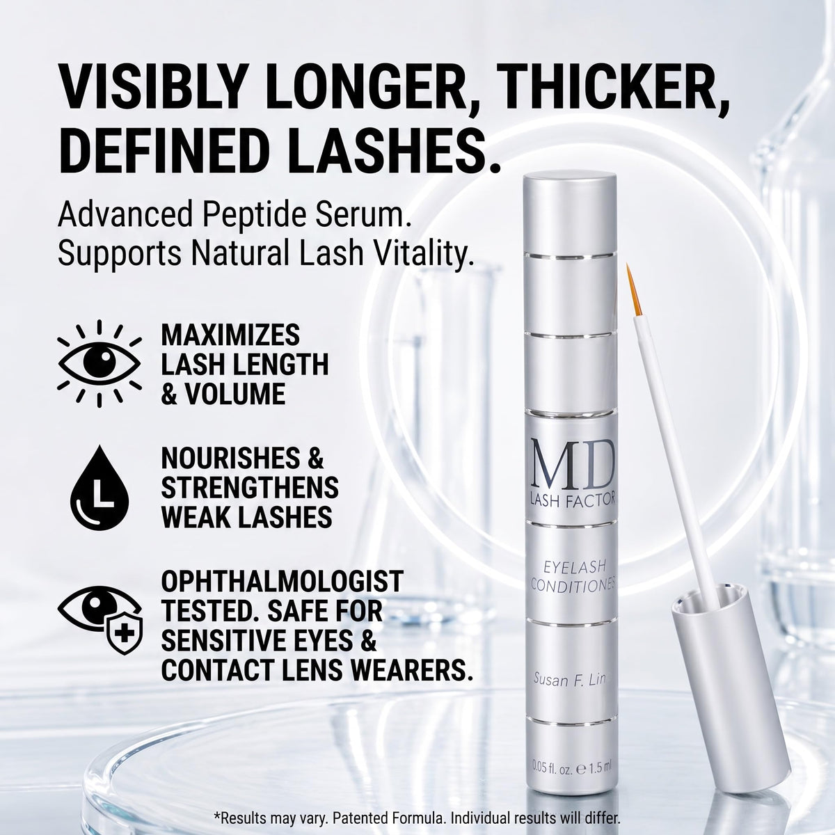 MD Lash Factor trial size non-irritating formula is suitable for sensitive eyes.