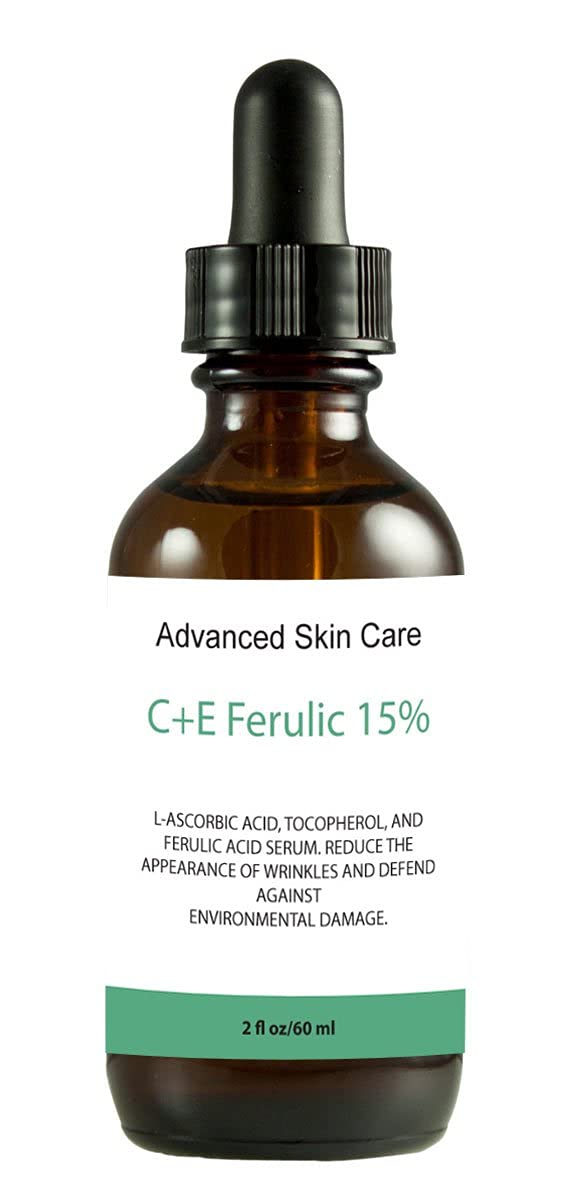 MD3 Advanced Skincare CE Ferulic Serum bottle 2 oz for daily brightening and anti-aging benefits.