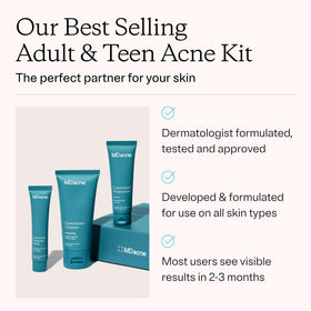 MDacne benzoyl peroxide cream tube for targeted spot treatment and quick soothing