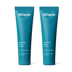 MDacne shaving cream 2-pack packshot shows soothing, oil-free formula for acne-prone skin.