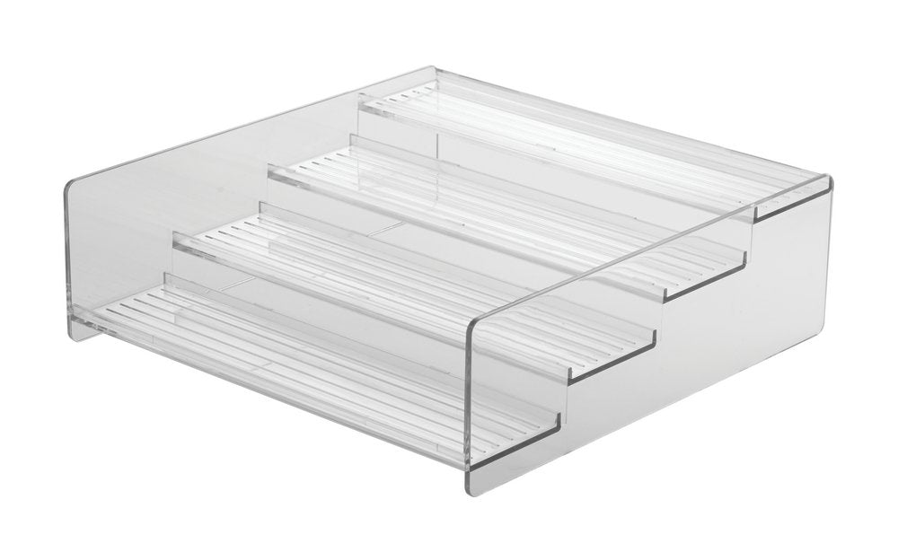 MDesign Ligne Collection clear vanity organizer keeps makeup and skincare within reach.