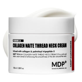 MDP+ Premium Collagen Naite Thread Neck Cream bottle with pump for smooth, hydrated neck.