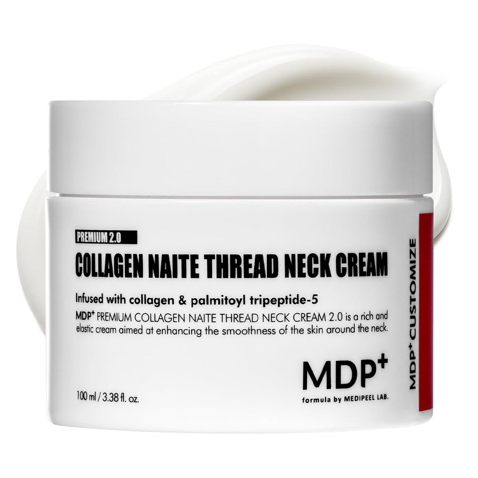 MDP+ Premium Collagen Naite Thread Neck Cream bottle with pump for smooth, hydrated neck.