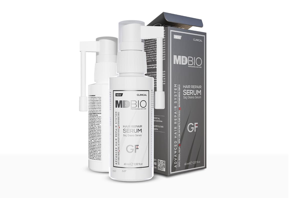 MD Plus Bio Professional Hair Care serum front bottle showing daily scalp care benefits