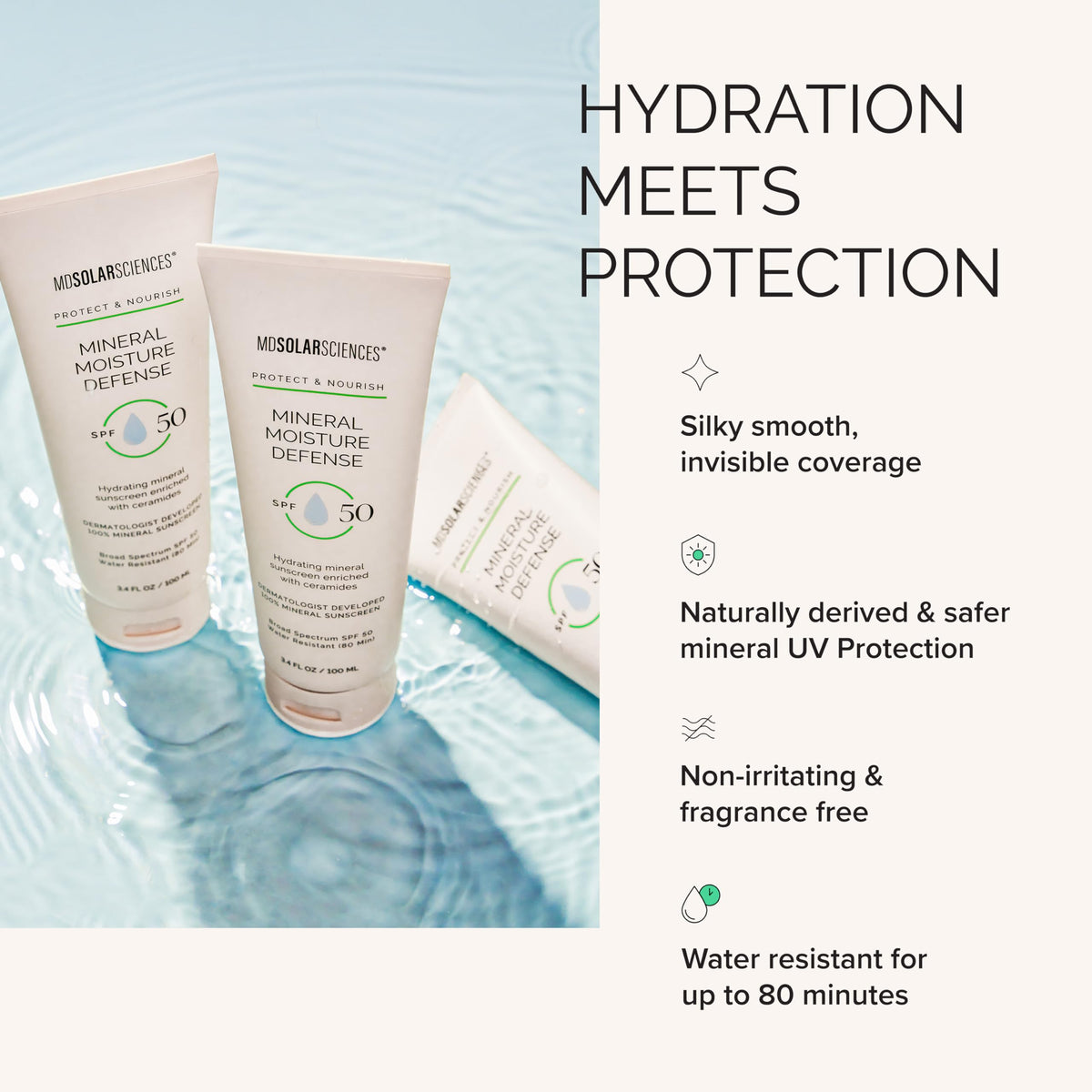 Label close-up on MDSolarSciences Mineral Moisture Defense detailing SPF and ingredients