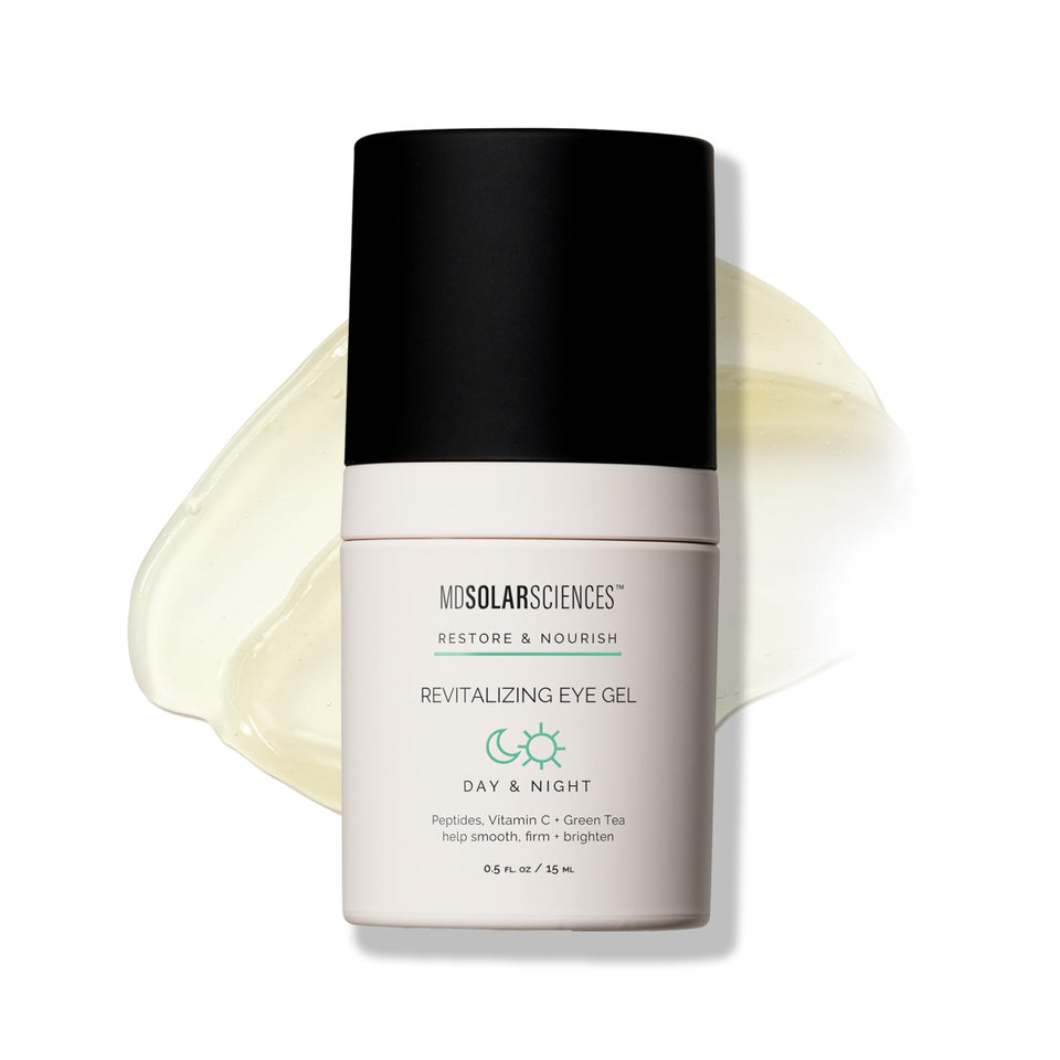 MDSolarSciences Revitalizing Eye Gel bottle shows a brightening formula