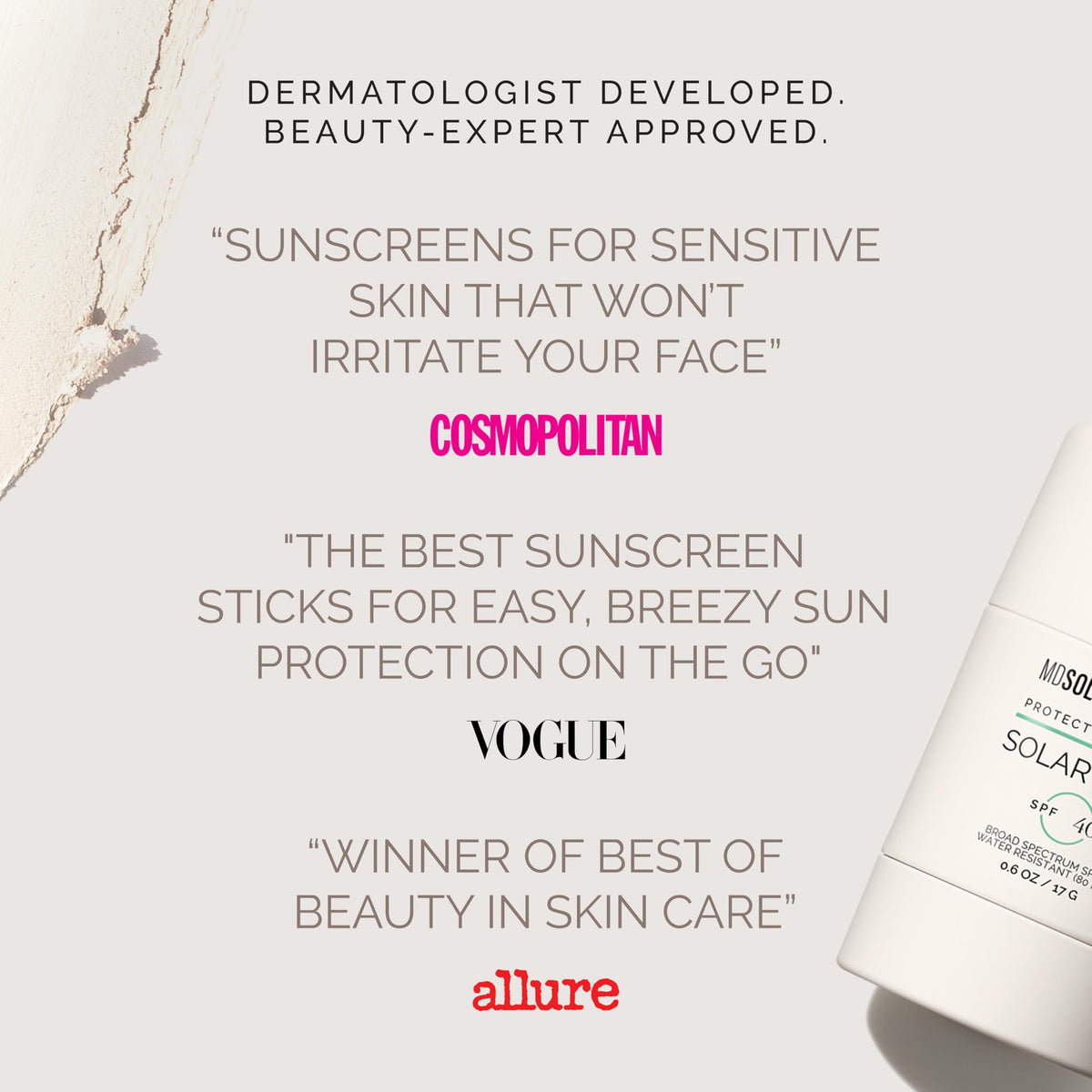 MDSolarSciences Solar Stick SPF 40 vegan and reef-safe formula.