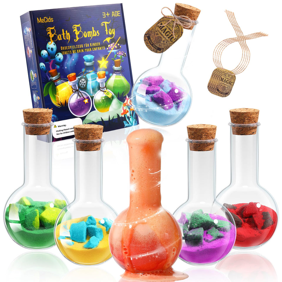 MeCids magic potion bath bombs pack offers colorful bath time fun for kids.