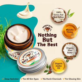 Meadow Bliss beef tallow hands application; hydrates dry skin for everyday use.