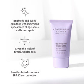 Meaningful Beauty applying neck-decollete cream for daily skincare routine.