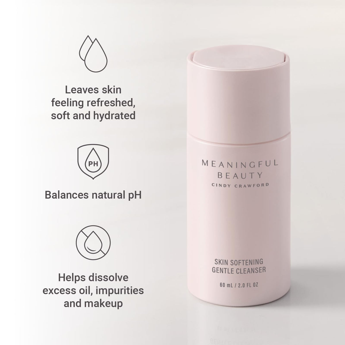 Meaningful Beauty cleanser cream texture close-up highlights soothing, non-drying formula.