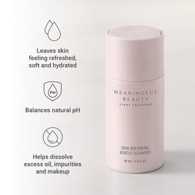Meaningful Beauty cleanser cream texture close-up highlights soothing, non-drying formula.