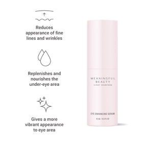 Meaningful Beauty Eye Enhancing Serum packaging box highlights premium branding and travel-ready convenience.