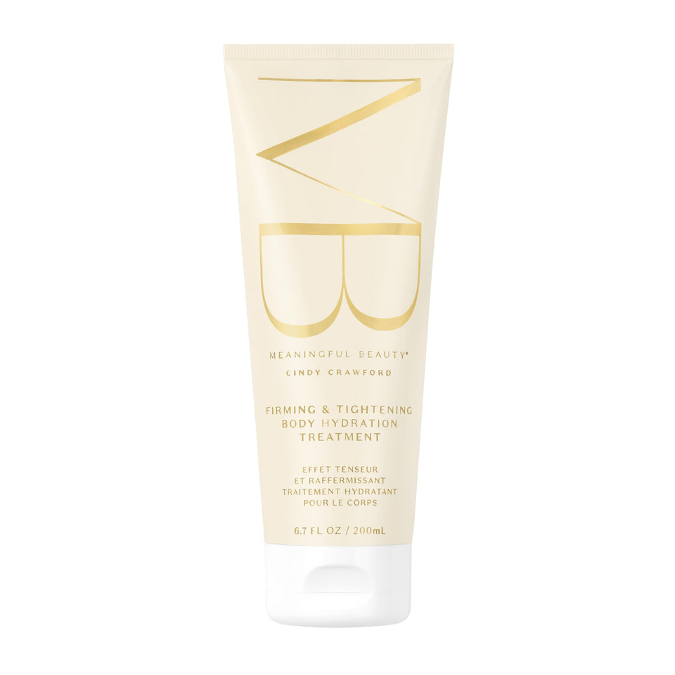 Meaningful Beauty firming body hydration bottle demonstrates quick moisture for smoother skin.