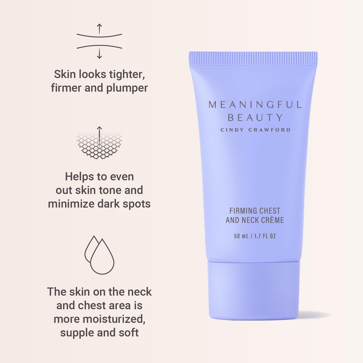 Meaningful Beauty firming chest and neck crème application motion illustrating gentle upward massage.
