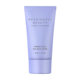 Meaningful Beauty firming chest and neck crème packaging highlights hydration for delicate skin.