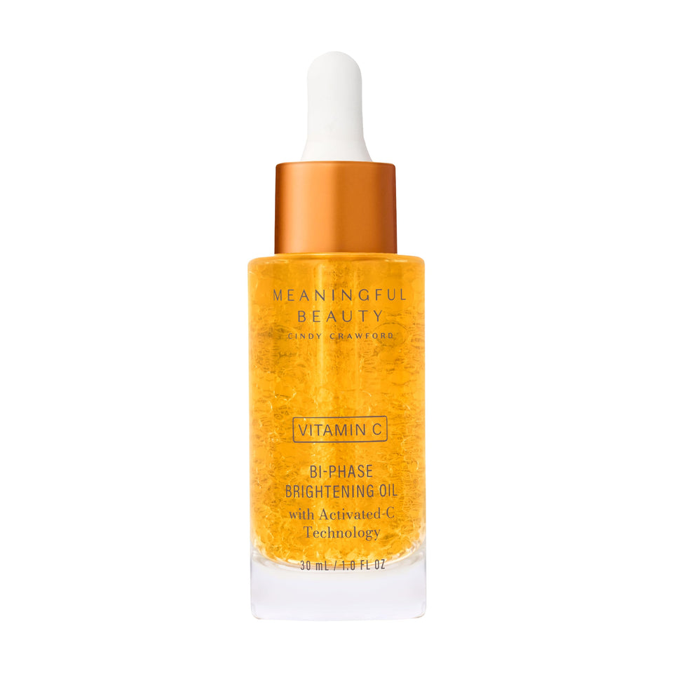 Meaningful Beauty Vitamin C Bi-Phase Brightening Oil bottle ready for daily use with a radiant glow