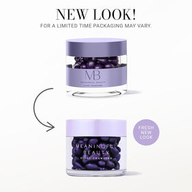 Meaningful Beauty bottle and packaging in focus signaling premium anti-aging skincare.