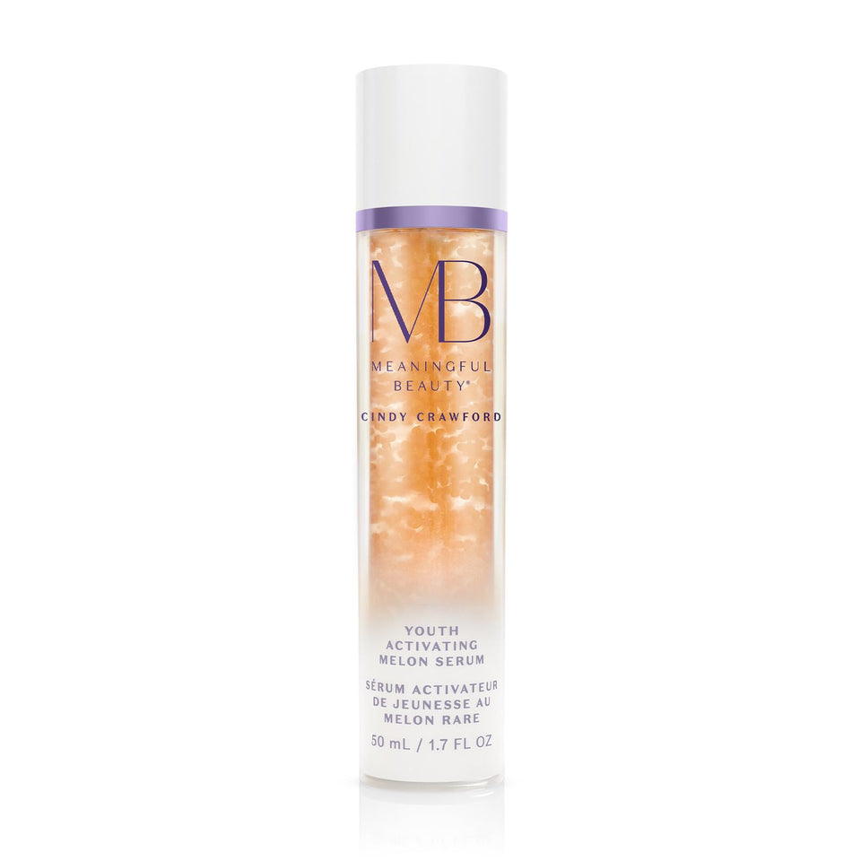 Meaningful Beauty Youth Activating Melon Serum bottle pour highlights quick hydration for refreshed skin.