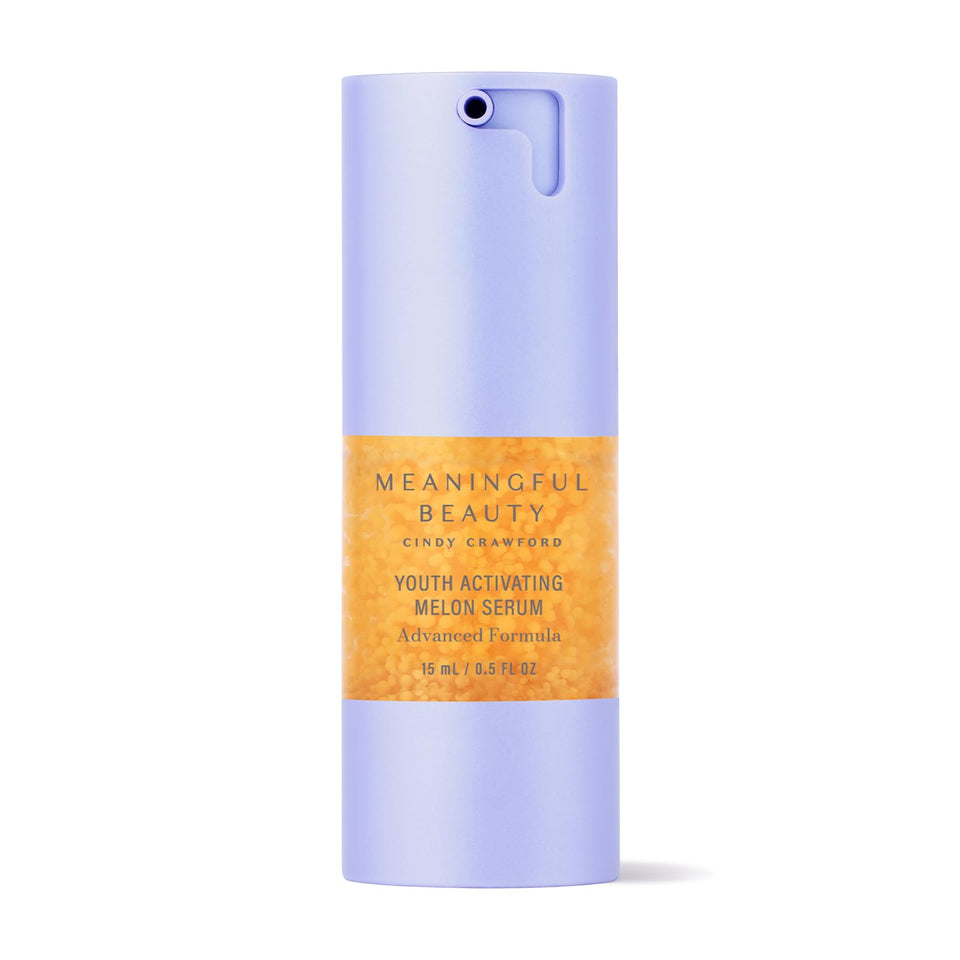Meaningful Beauty Youth Activating Melon Serum bottle glistening with hydration.