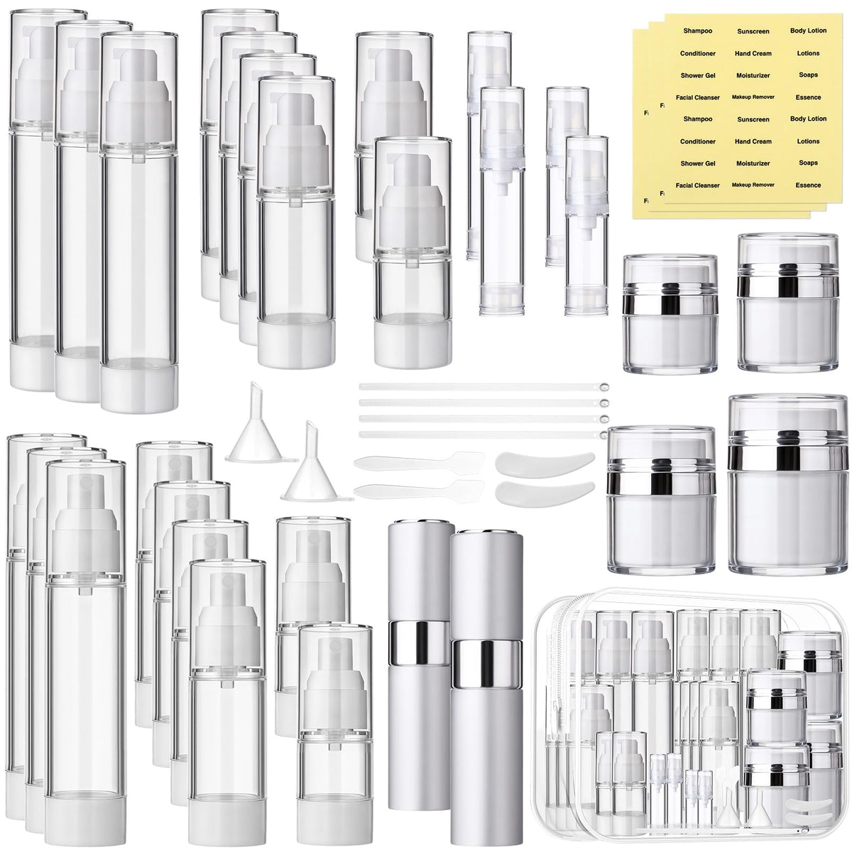 Meanplan 43 pack airless jars in travel bag for mess-free on the go skincare
