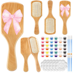 Meanplan 6-set DIY wooden hairbrush painting kit with brushes and paints for creativity
