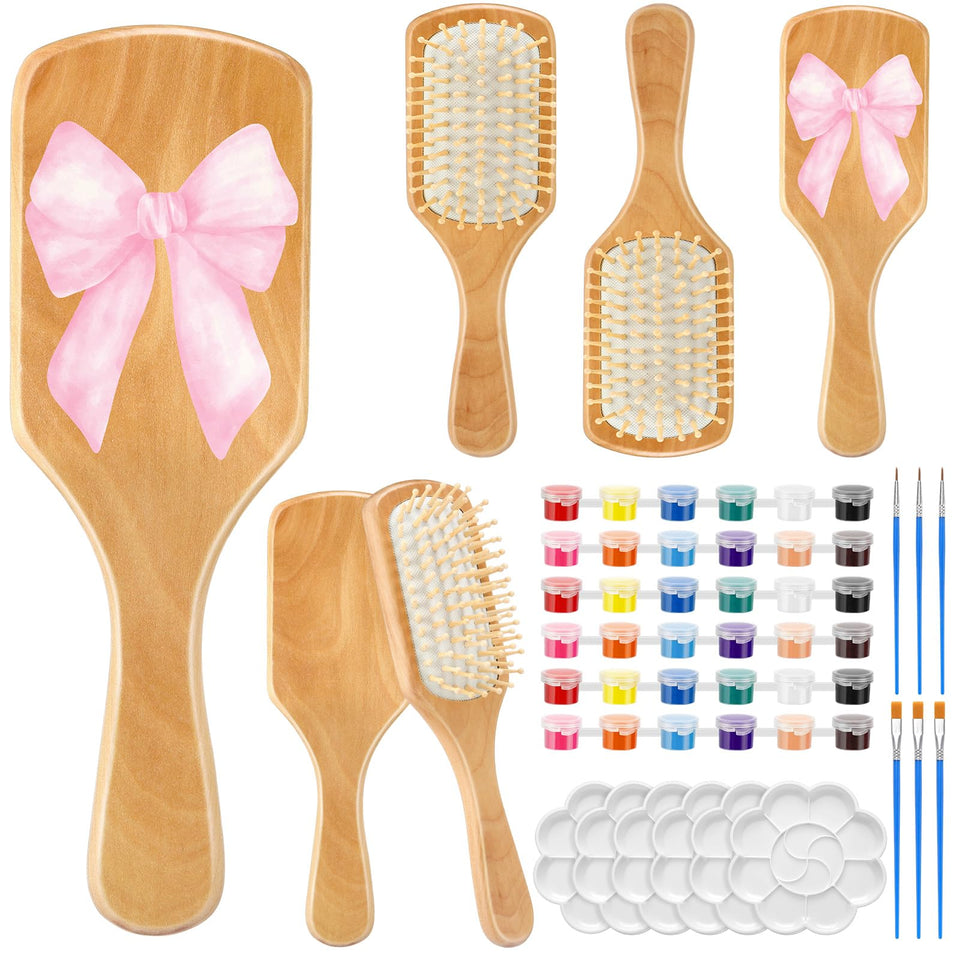 Meanplan 6-set DIY wooden hairbrush painting kit with brushes and paints for creativity