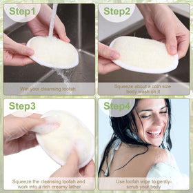 Meanplan loofah pad with terry cloth backing enhances gentle cleaning.