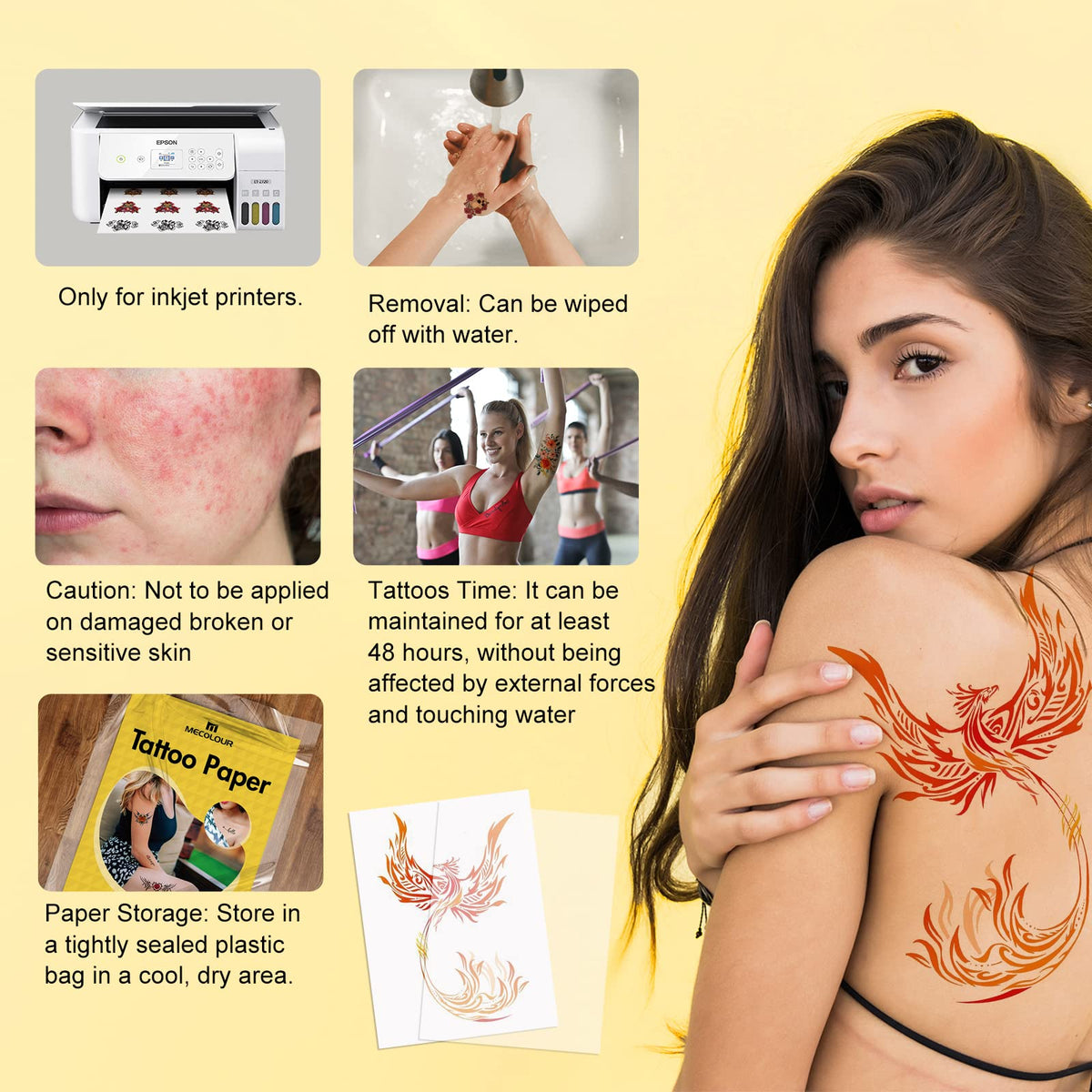 MECOLOUR printable sheets include clear usage instructions for quick results