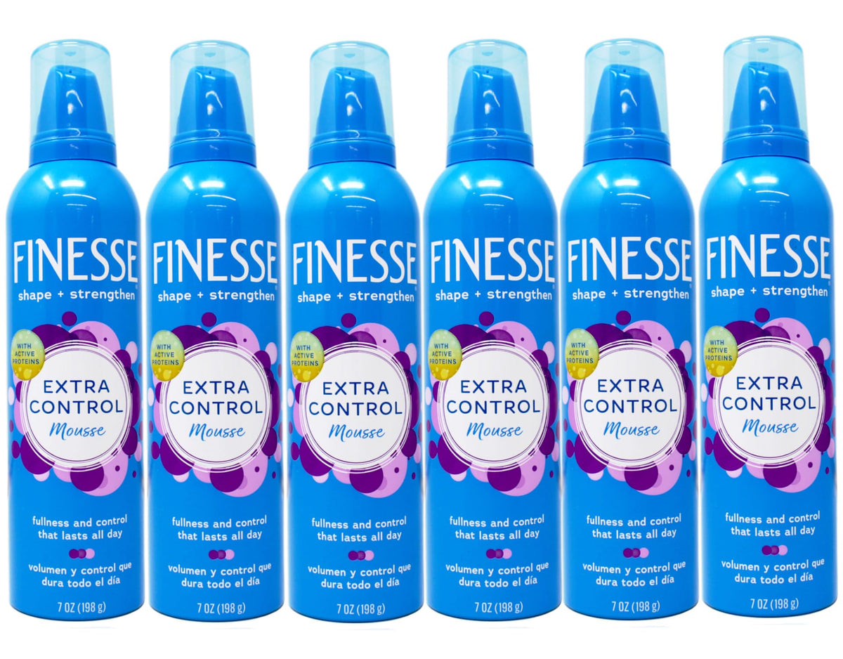 MECDY Finesse Extra Control Mousse bottle pour for precise application and lasting hold.