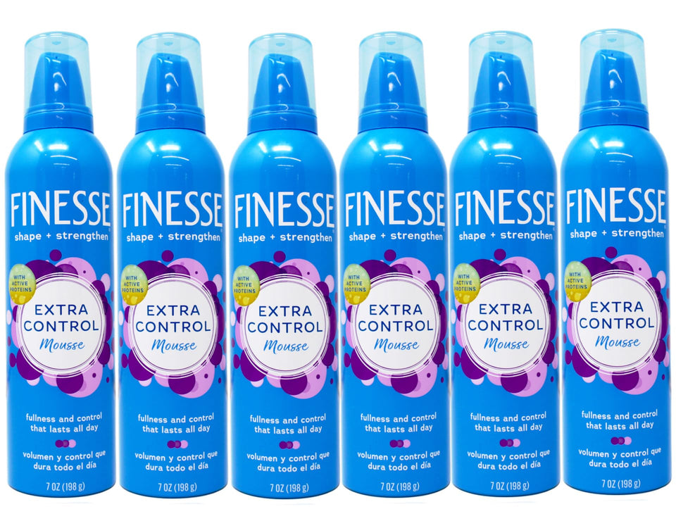 MECDY Finesse Extra Control Mousse bottle pour for precise application and lasting hold.