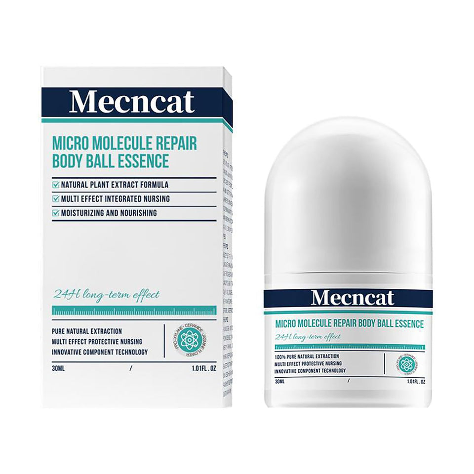 Mecncat Multi-Effect Repair Roller bottle shows hydration and long-lasting moisture protection.