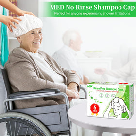 MED shampoo caps warm-damp-application demonstrating warm water prep for comfort