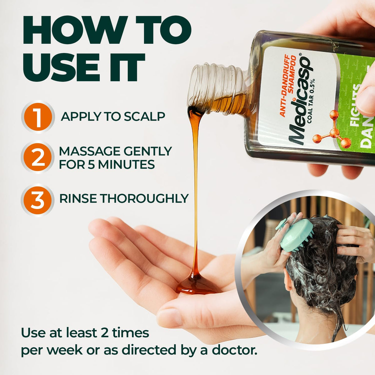 Medicasp coal tar shampoo application leaving hair feeling clean.