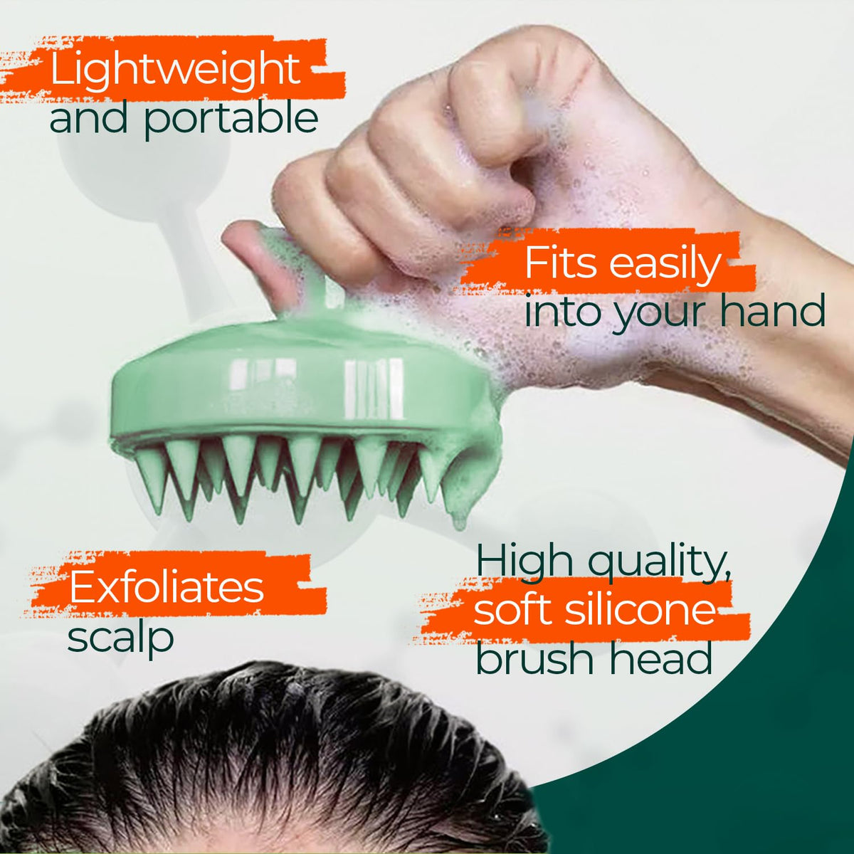 Medicasp scalp massager in use for exfoliating dead skin.