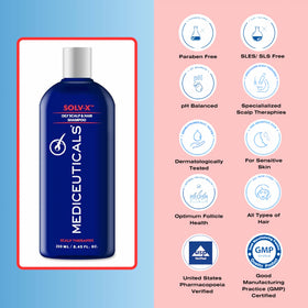 Mediceuticals Solv-X Shampoo bathroom shelf with 8.45 oz bottle ready