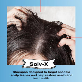Mediceuticals Solv-X Shampoo packaging on display for daily cleansing of oily hair
